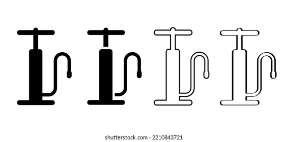 Bomba de bicicleta de caricatura. El motociclista tiene un neumático plano y repare la rueda. Icono o símbolo de pompa de ciclismo. Funny señal vectorial de pomps de mano vectorial. Herramientas para ciclistas. 