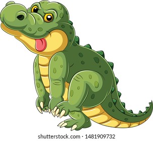 Cartoon a big alligator with tongue hanging out