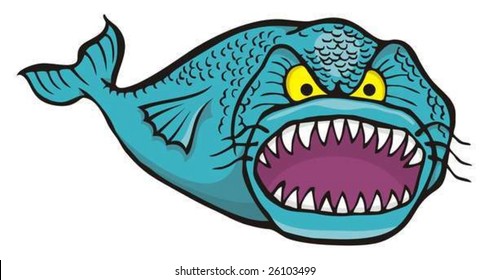 Cartoon of big angry fish isolated on white