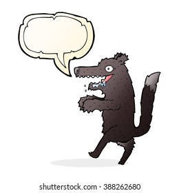 caricatura de gran lobo malo con burbuja de habla