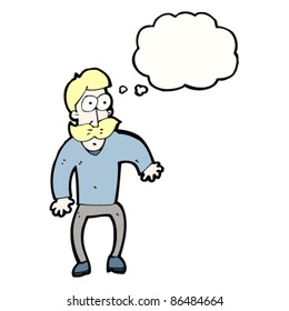 cartoon big blond mustache man with thought bubble