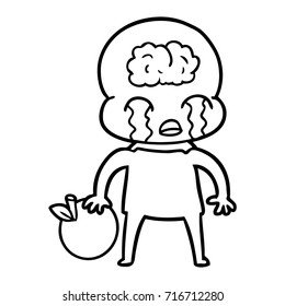 caricatura gran alienígena cerebral con manzana