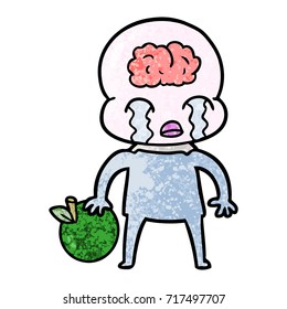 caricatura gran alienígena cerebral con manzana