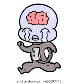 cartoon big brain alien crying running
