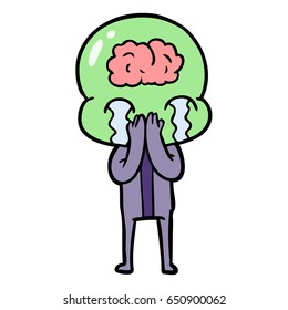 cartoon big brain alien crying