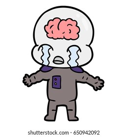 cartoon big brain alien crying