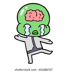 cartoon big brain alien crying