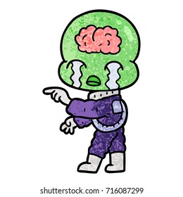 cartoon big brain alien crying and pointing