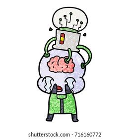 caricatura del gran alien del cerebro llorando con la interfaz del cerebro