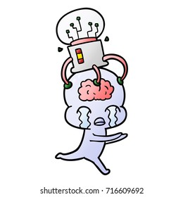 desenho animado cérebro grande alienígena chorando com interface cerebral