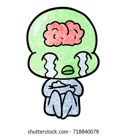 cartoon big brain alien crying