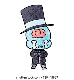 cartoon big brain alien crying