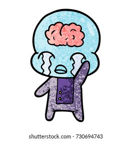 cartoon big brain alien crying