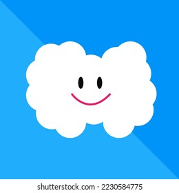 Cartoon Big Cheerful Cute Cloudy in Blue Sky