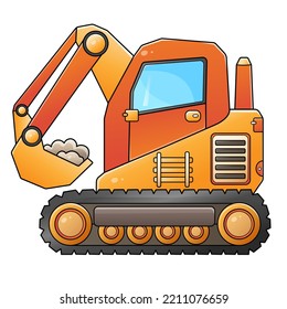 Cartoon big crawler excavator. Construction vehicles. Colorful vector illustration for children.