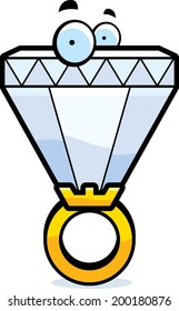 A cartoon big diamond ring with eyes.