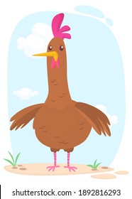 Cartoon big fat hen isolated  on a white background. Vector illustration of a brown chicken