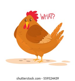 Cartoon big fat hen isolated  on a white background. Vector illustration of a brown chicken