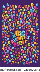 Cartoon big font alphabet set. Collection colorful letters for kids inscription
