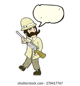 cartoon big game hunter with speech bubble