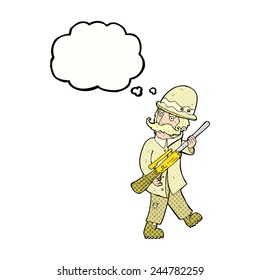 cartoon big game hunter with thought bubble