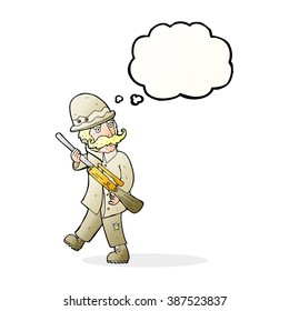 cartoon big game hunter with thought bubble