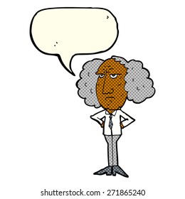 cartoon big hair lecturer man with speech bubble