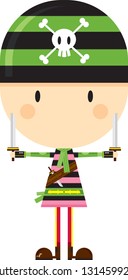 Cartoon Big Head Bandana Pirate with Sword