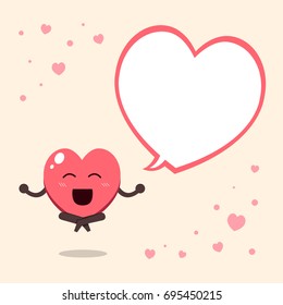 Cartoon a big heart character with speech bubble