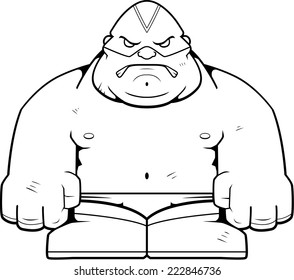 A cartoon big luchador with an angry expression.