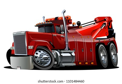 Cartoon big rig tow truck isolated on white background. Available EPS-10 vector format separated by groups and layers for easy edit