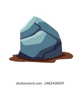 Cartoon big rock stone clip art, grey rock flat illustration, natural design elements, large stone clipart image