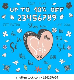 Cartoon Big Sale set. An easy way to make your own personal banner. Hand drawn vector set.