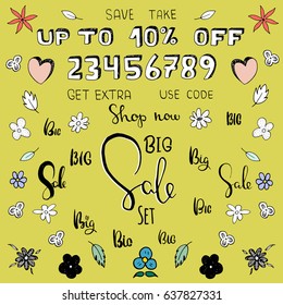 Cartoon Big Sale set. An easy way to make your own personal banner. Hand drawn vector banner.