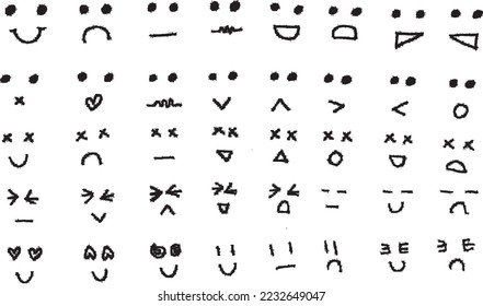 Cartoon big set bundles emoticon creepy doodles hand drawn style illustration vector for background, wallpaper, decoration, coloring book, print, illustration project, and many more.