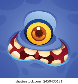 Cartoon big smile monster character face expression. Vector illustration