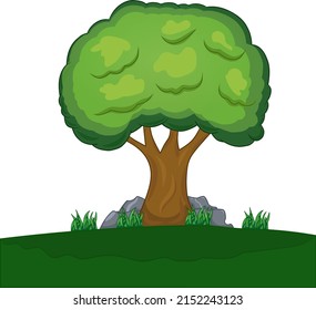 cartoon big tree in the middle of the meadow