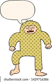 cartoon bigfoot with speech bubble in comic book style