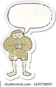 cartoon bigfoot with speech bubble distressed distressed old sticker