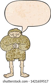cartoon bigfoot with speech bubble in retro texture style