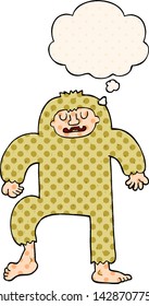 cartoon bigfoot with thought bubble in comic book style