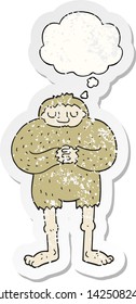 cartoon bigfoot with thought bubble as a distressed worn sticker