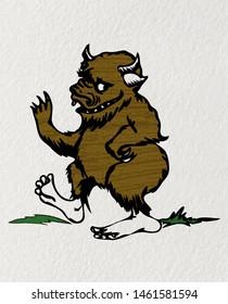 Cartoon Bigfoot,Vector illustration Drawings for Kids  painting with crayon on texture paper

