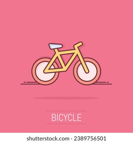 Cartoon bike icon in comic style. Bicycle sign illustration pictogram. Vehicle business concept.
