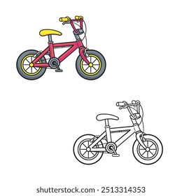 cartoon bike isolated on white background. hand drawn. outline style. you can change color you want. vector illustrations
