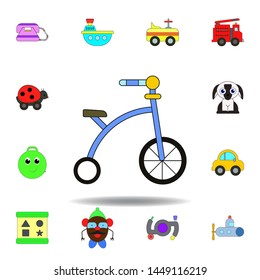 cartoon bike toy colored icon. set of children toys illustration icons. signs, symbols can be used for web, logo, mobile app, UI, UX