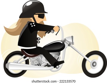 Cartoon Biker riding motorcycle.