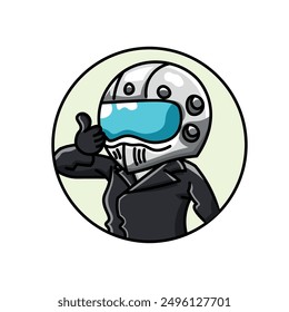cartoon biker with thumbs up 