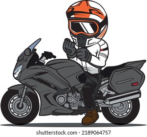 caricatura de un ciclista recorriendo una moto
