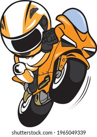 cartoon of biker Wheelies a Motorbike